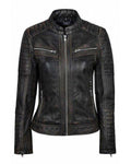 Womens Distressed Black Cafe Racer Jacket | Elite Jacket