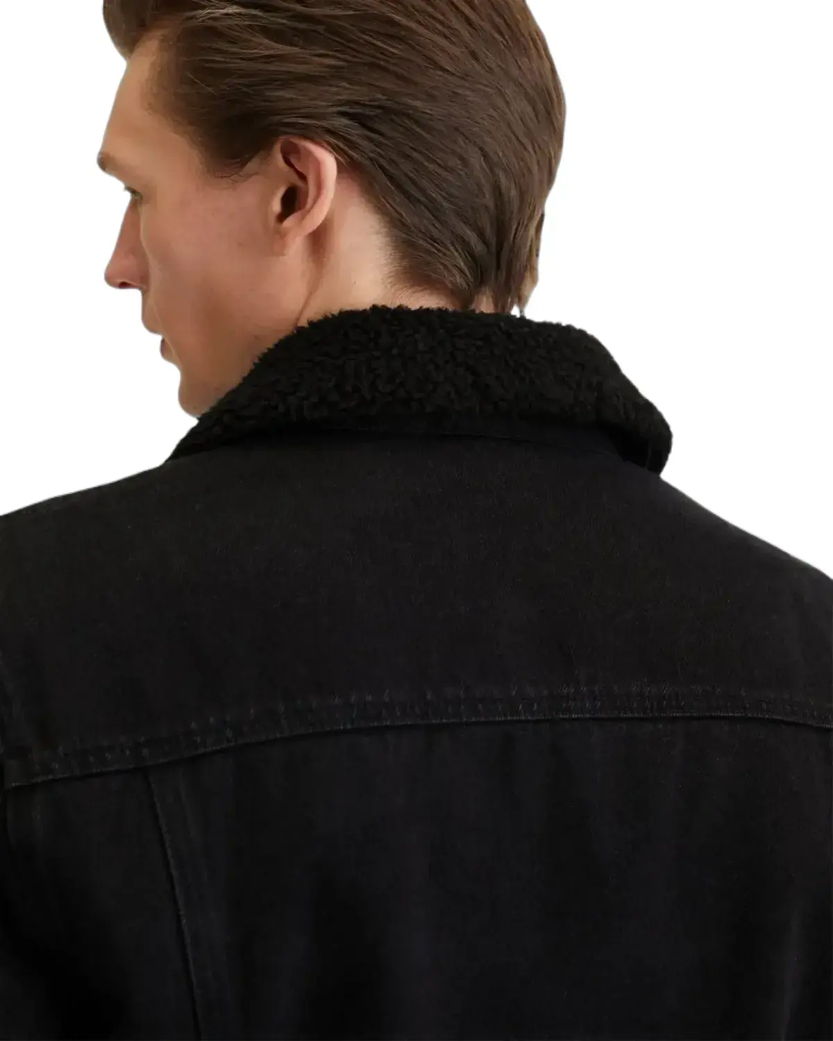 Mens Deep Black Denim Shearling Jacket | Elite Jacket