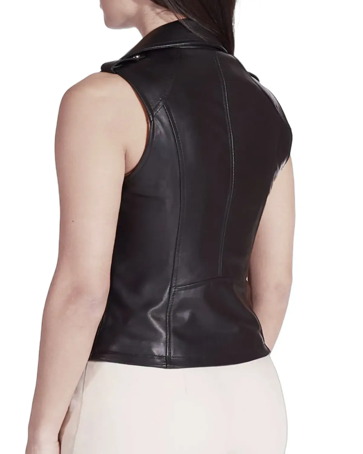 Womens Authentic Black Leather Biker Vest | Elite Jacket