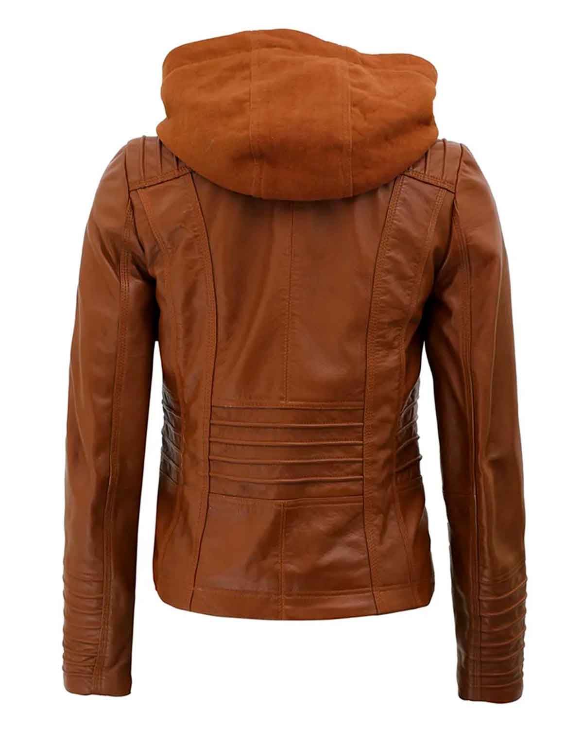 Womens Brown Hooded Style Leather Jacket