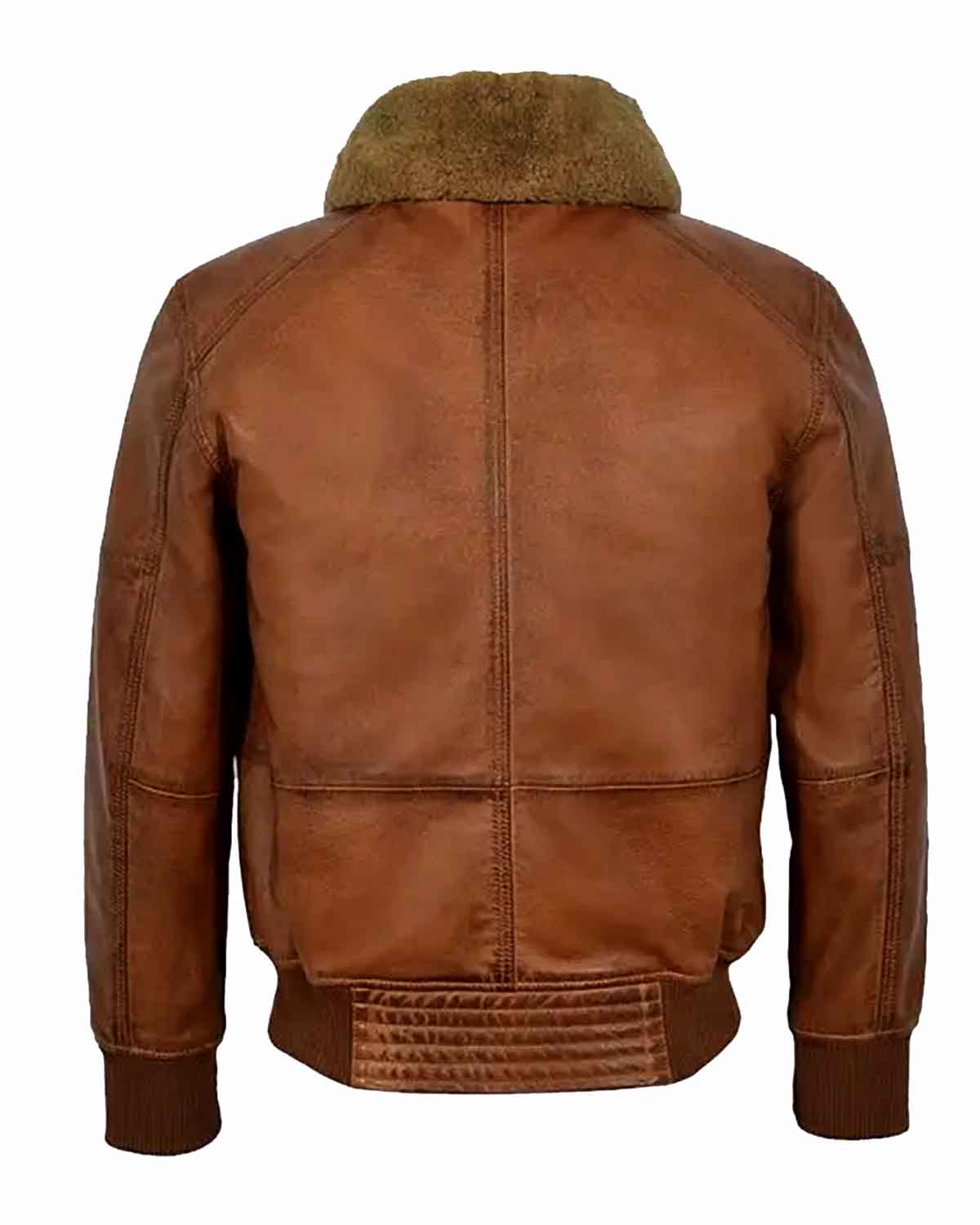 Mens Brown Fur Shearling Collar Bomber Leather Jacket