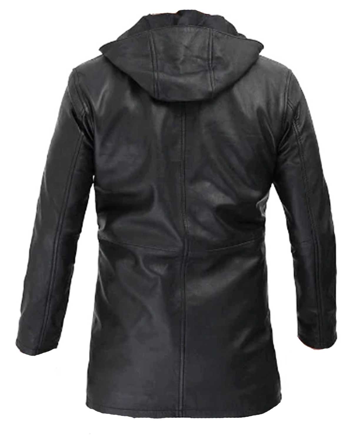 Elite Devine Men's Black Leather Jacket with Hood