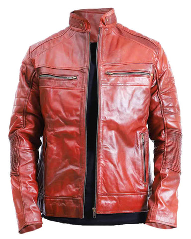 Elite Mens Quilted Sheepskin Brown Leather Jacket