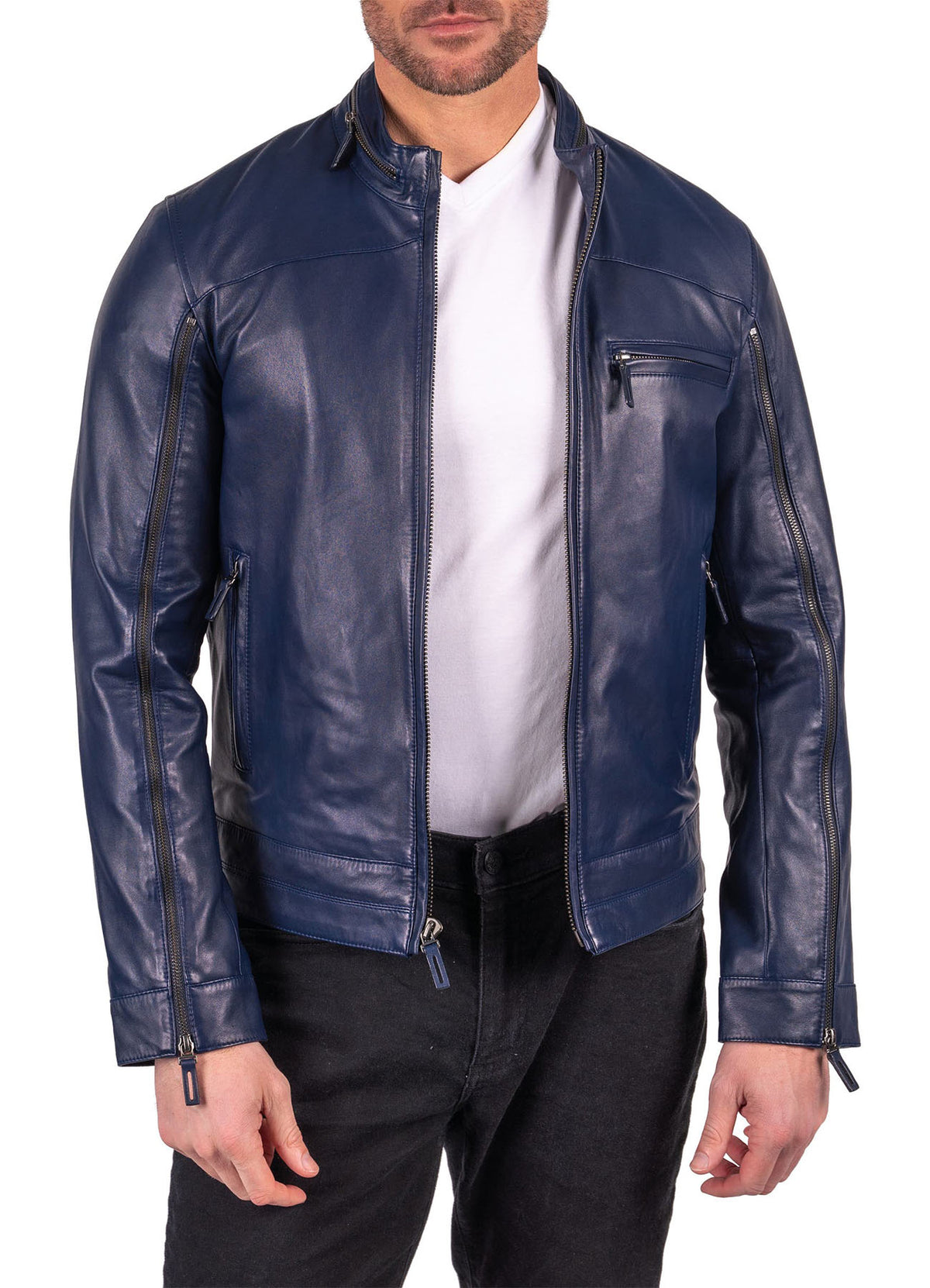 Mens Perfect Blue Lambskin Leather Jacket