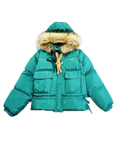 Womens Green Fur Hooded Winter Puffer Jacket | Elite Jacket