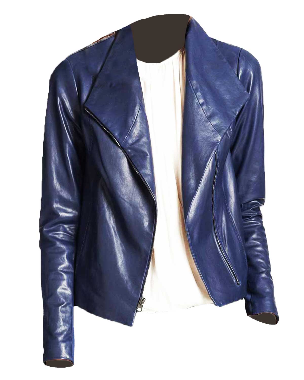 Womens Asymmetrical Zipper Blue Leather Scuba Jacket – Elite Jacket