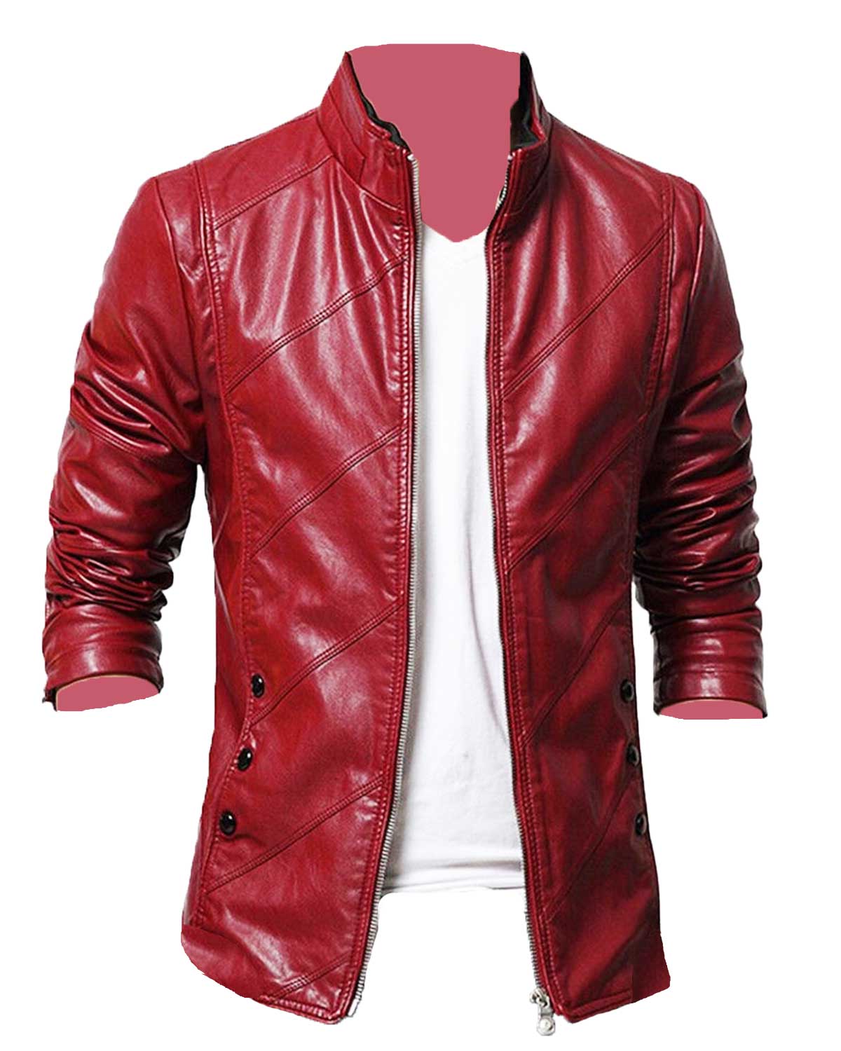 Mens Stylish Slim Fit Red Faux Leather Jacket | Elite Jacket