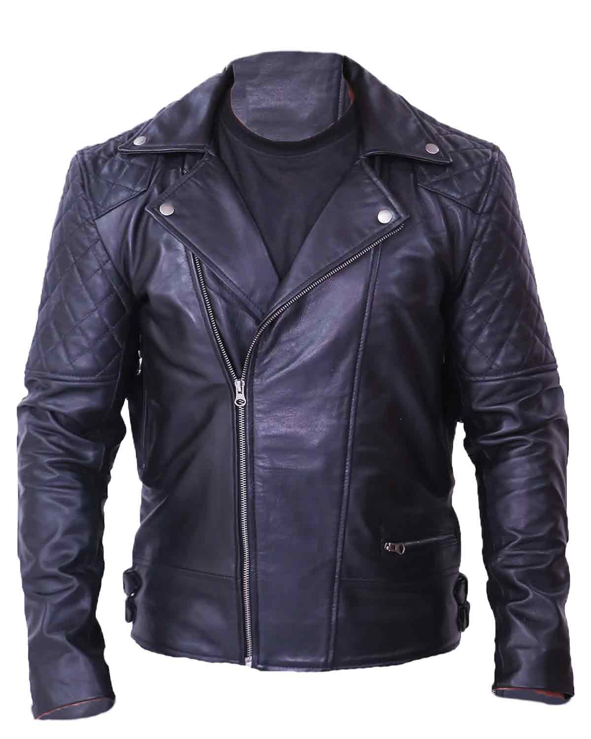 Mens Quilted Black Leather Biker Jacket | Elite Jacket