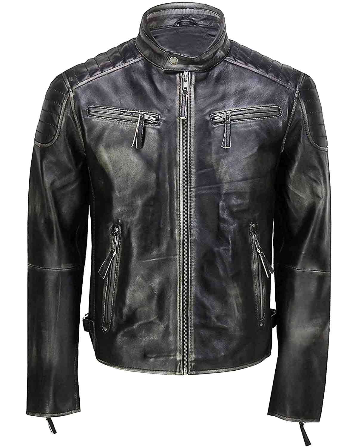 Elite Men's Black Distressed Cafe Racer Leather Jacket