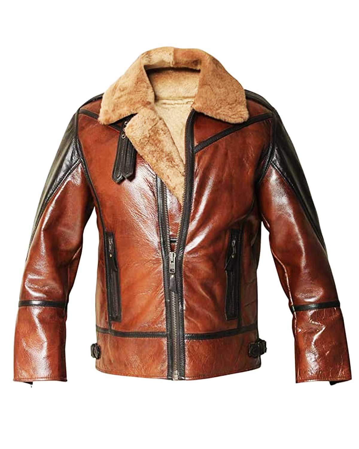 Mens B3 Shearling Aviator Brown Distressed Leather Jacket