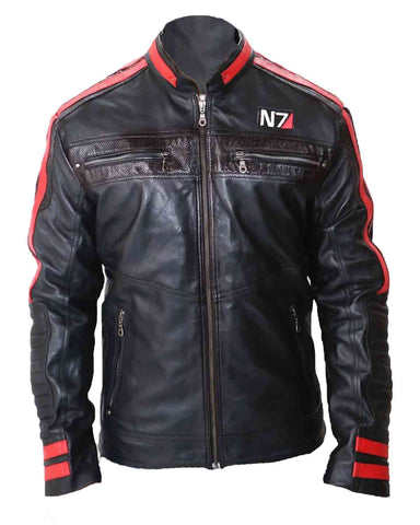 Elite Men's N7 Mass 3 Commander Shepard Black Biker Leather Jacket