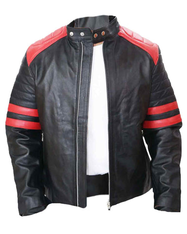 Elite Black Café Racer with Red Strip Genuine Lambskin Leather Jacket