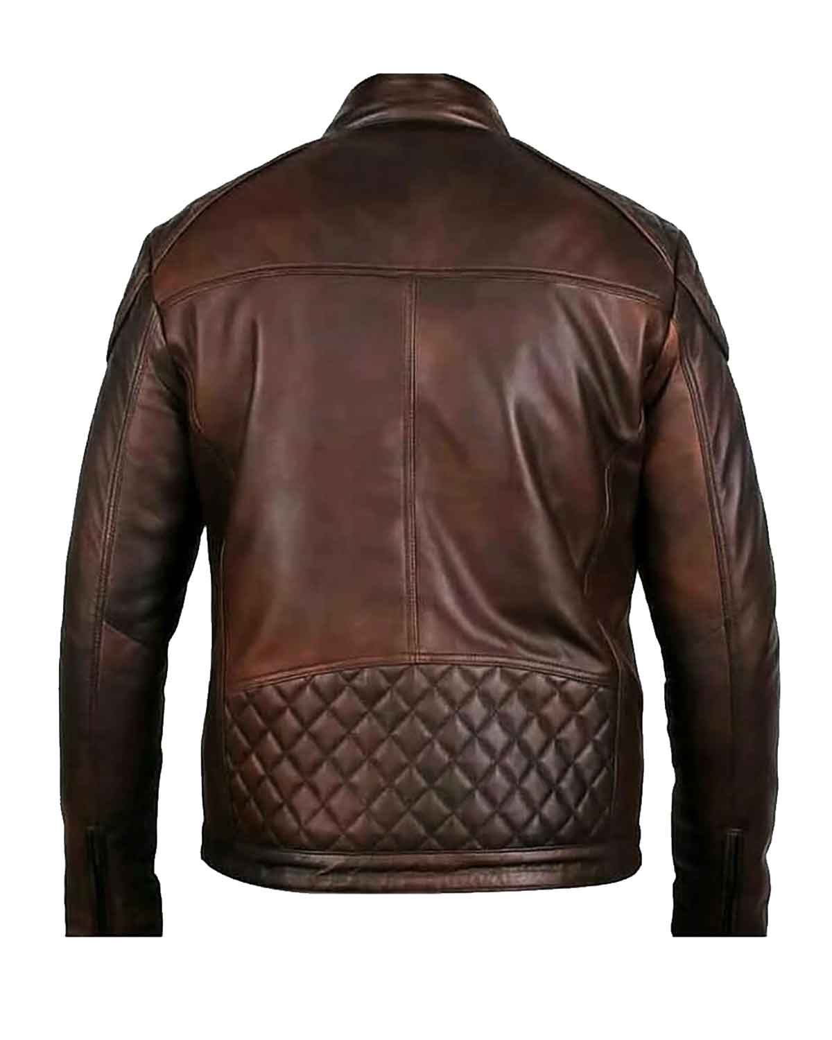 Mens Classic Chocolate Brown Quilted Leather Biker Jacket