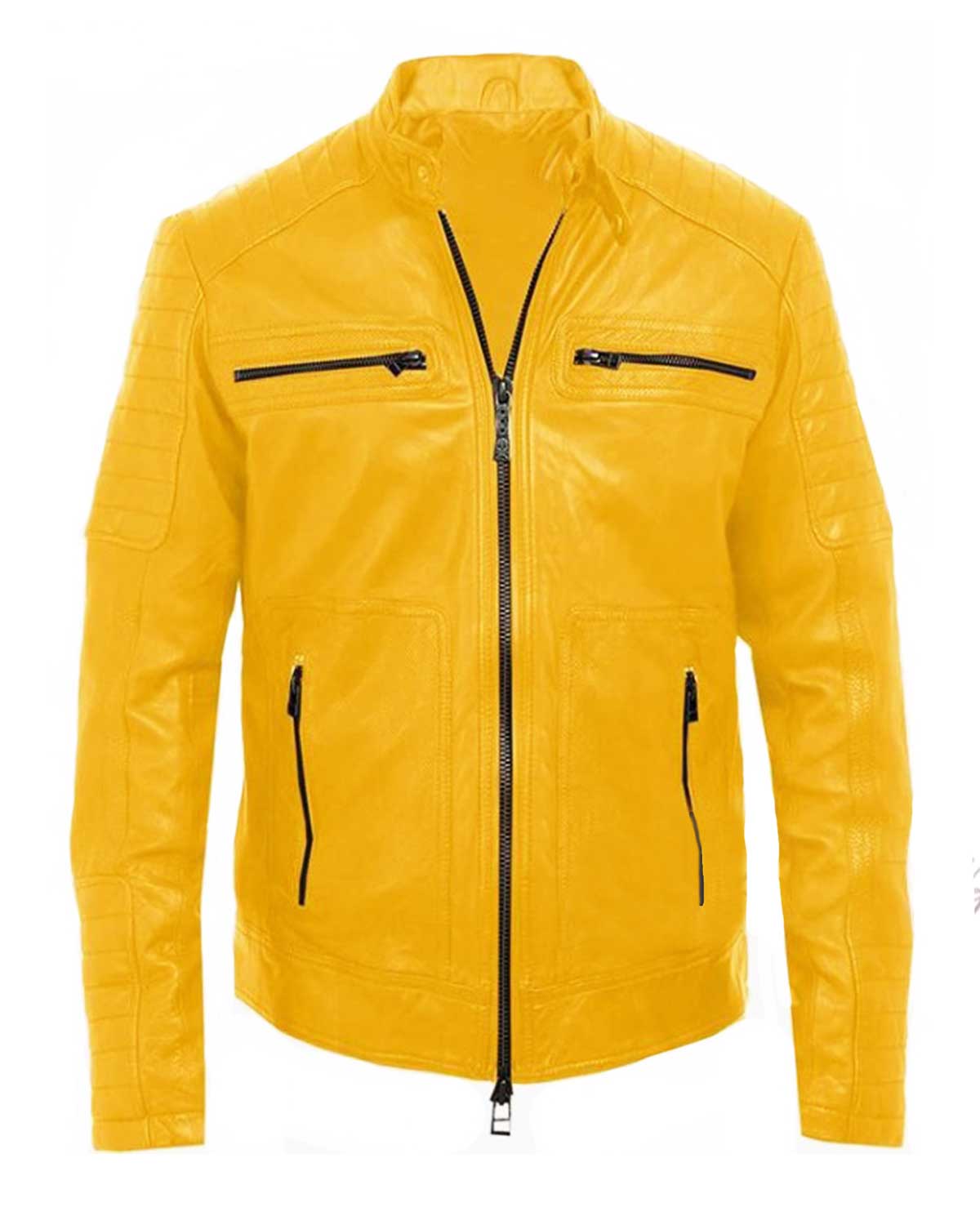 Mens Mustard Yellow Leather Bomber Jacket Elite Jacket