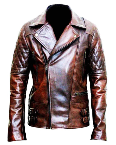 Mens Quilted Dark Brown Sheepskin Leather Jacket 