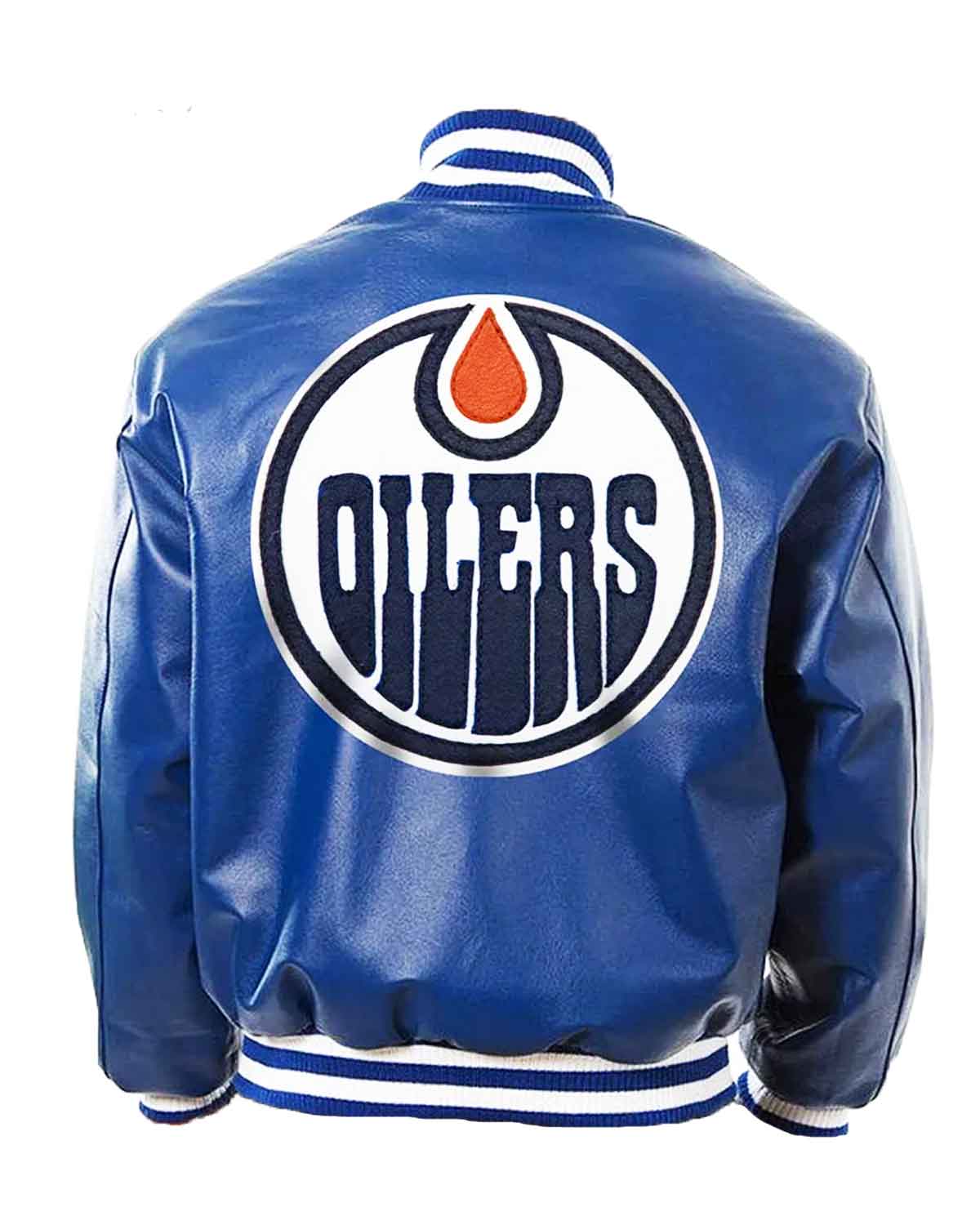 Edmonton Oilers Royal Blue Leather Bomber Jacket | Elite Jacket