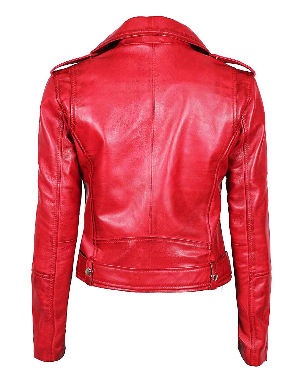 Womens Negan Biker Red Leather Jacket | Elite Jacket