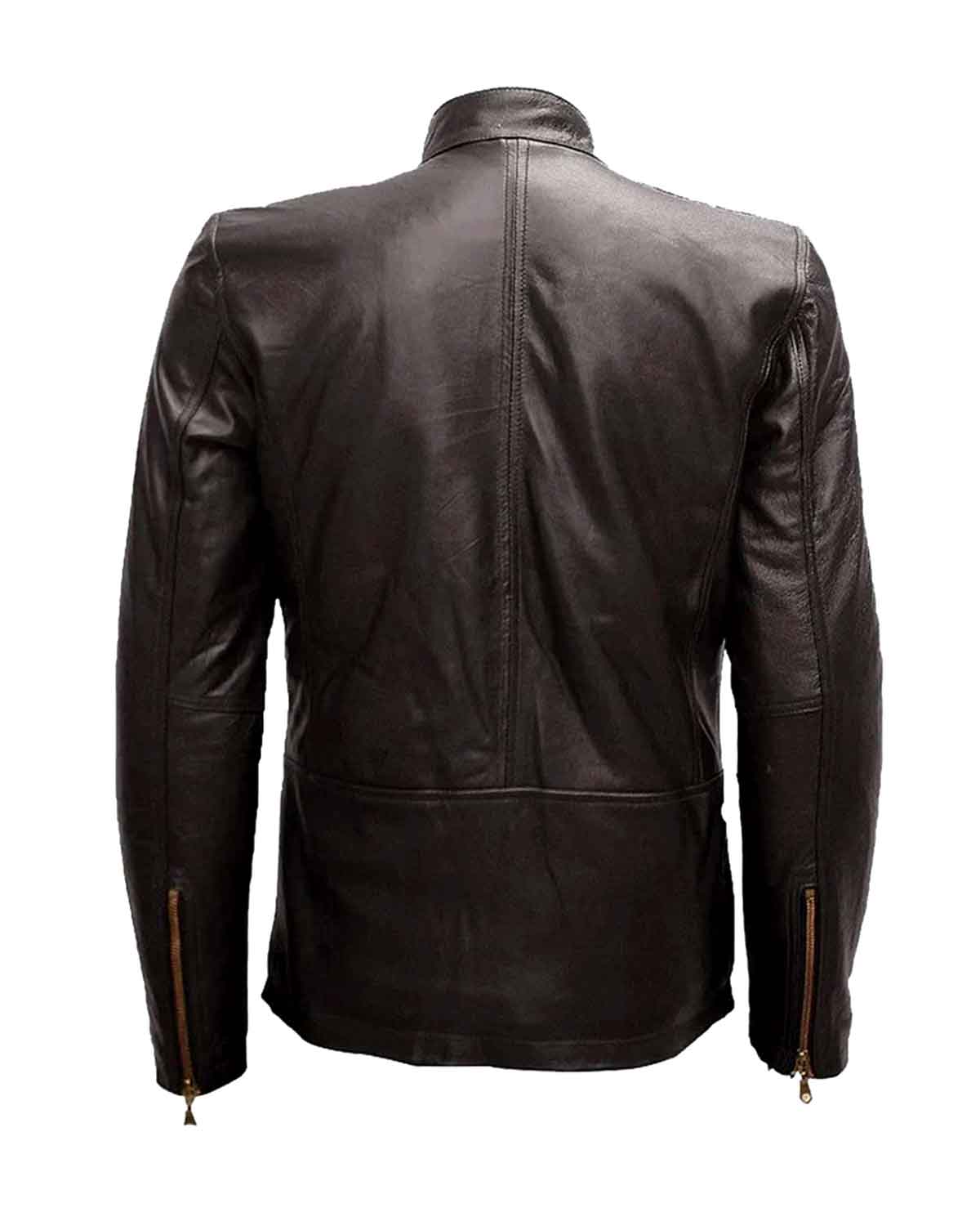 Mens Dark Brown Cowhide Leather Biker Jacket