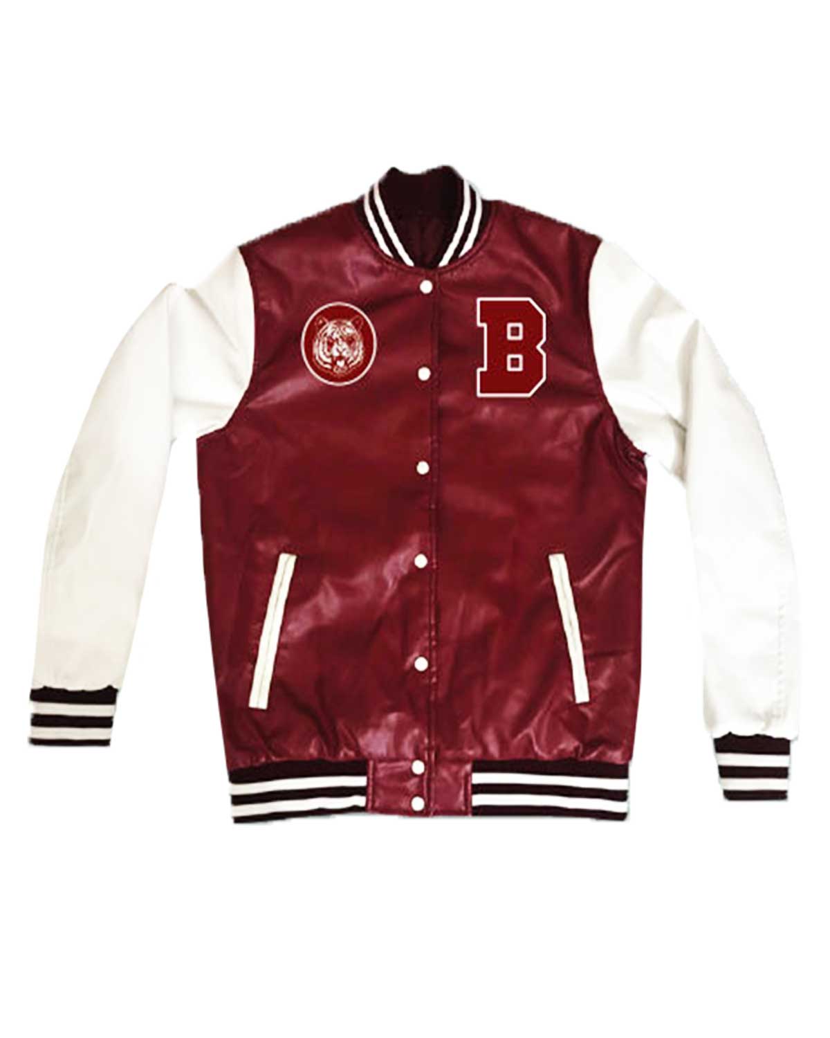 Bayside Maroon And White Letterman Varsity Jacket | Elite Jacket