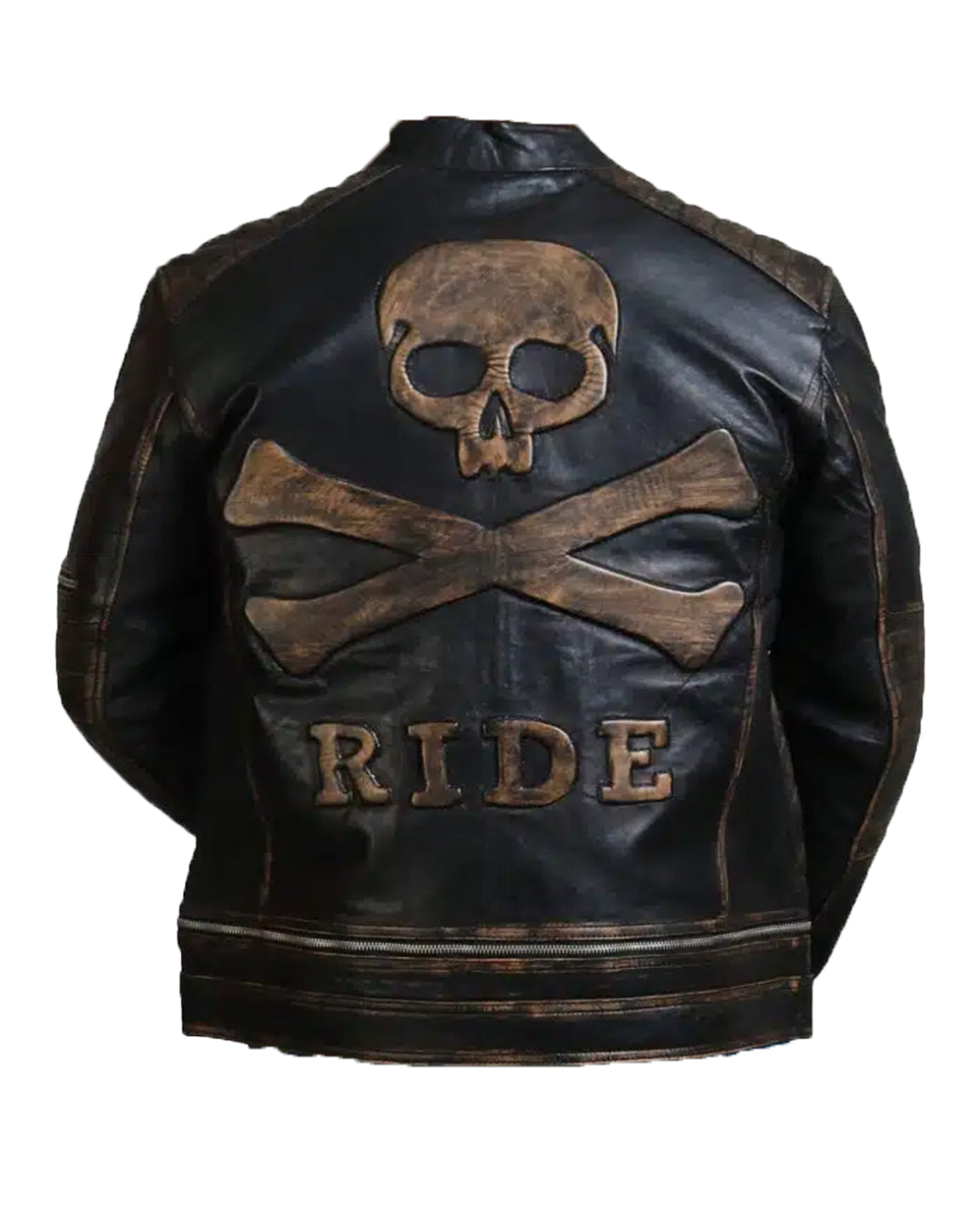 Mens Black Bones Skull Zipper Biker Jacket | Elite Jacket