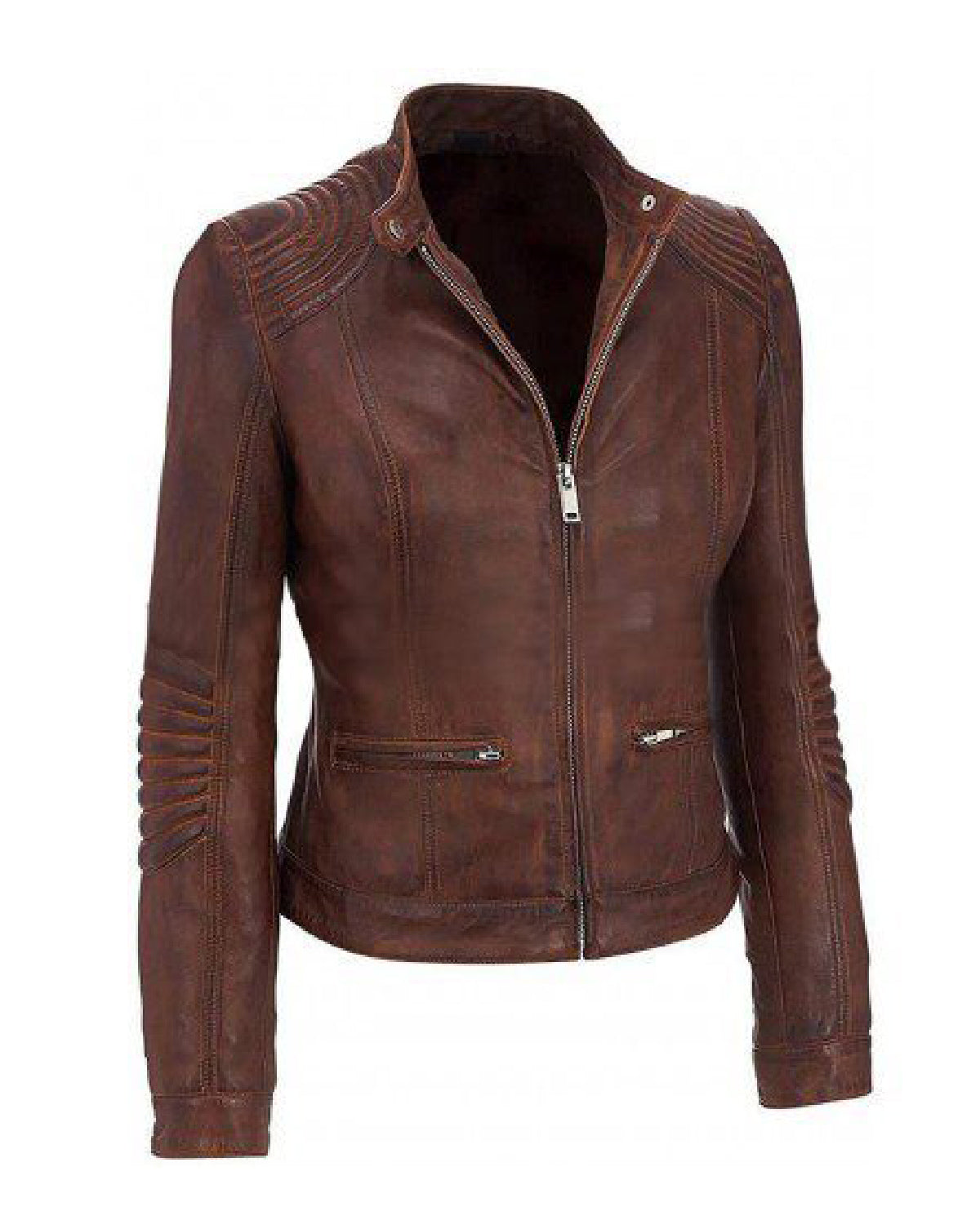 Elite Women’s Brown Cafe Racer Leather Jacket