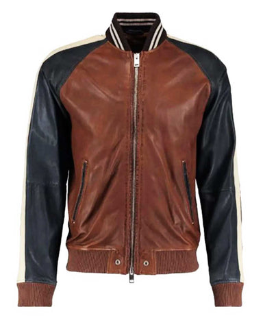 Mens Truly Bomber Black And Brown Leather Jacket | Elite Jacket