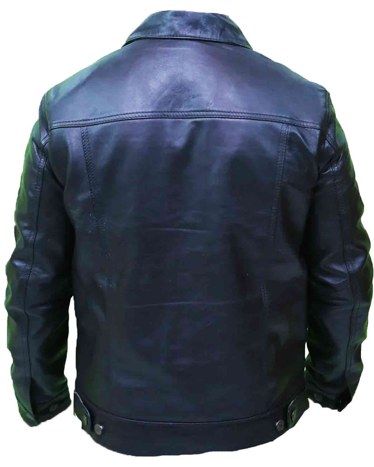 Elite Men's Vintage Black Leather Trucker Jacket