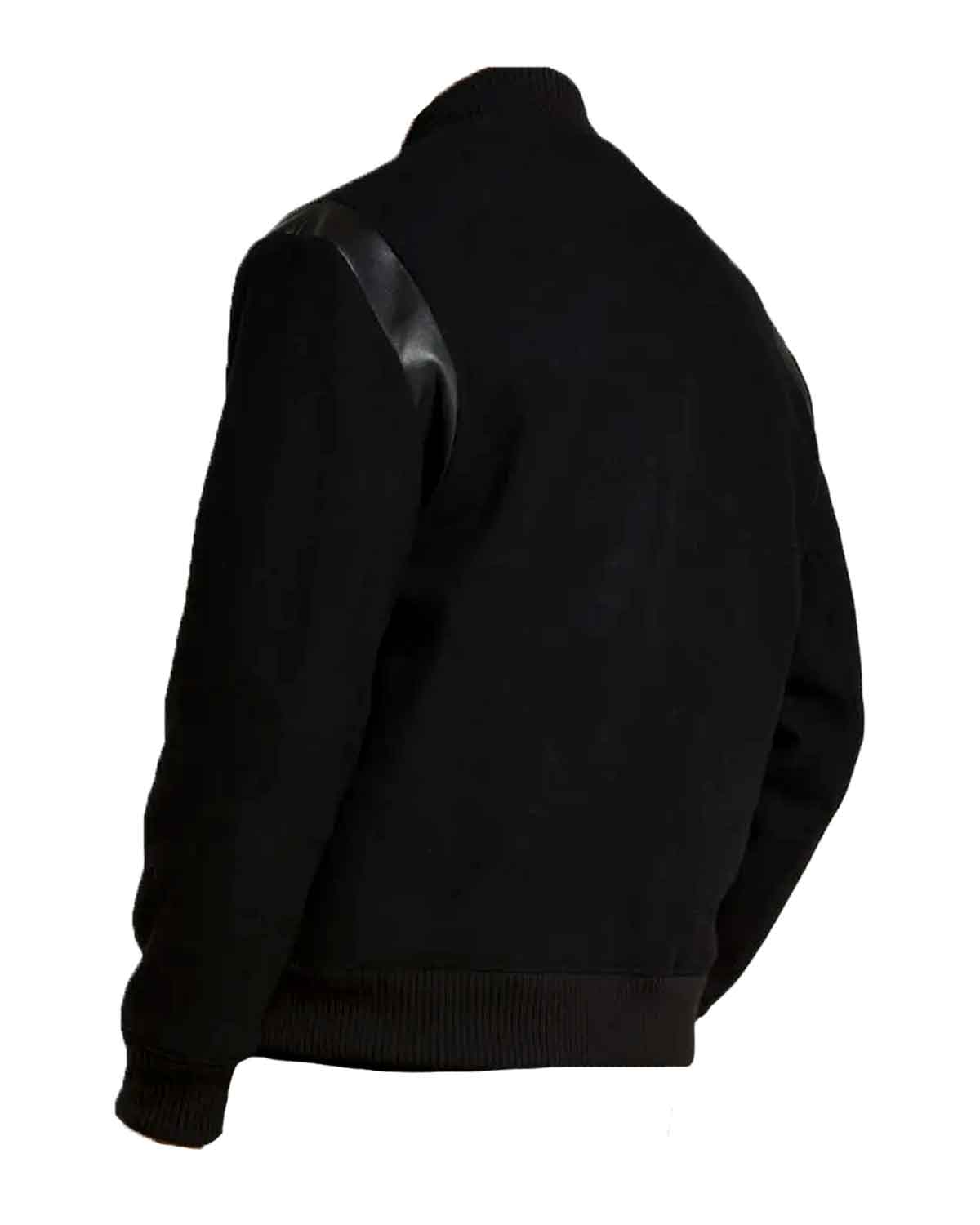 Mens Classic Black Wool Varsity Jacket | Elite Jacket