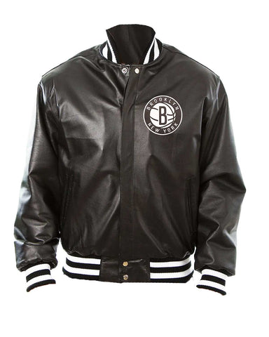 Brooklyn Nets Letterman Black Leather Varsity Jacket 