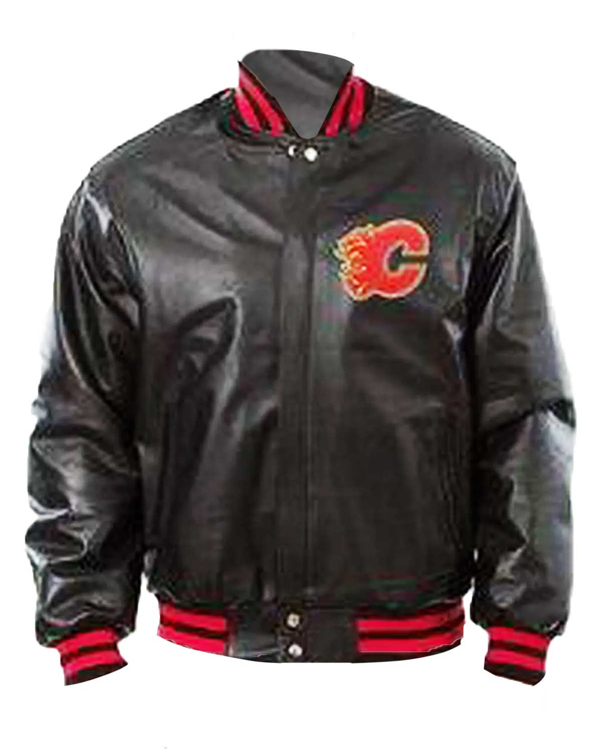 Calgary Flames Black Leather Bomber Jacket | Elite Jacket