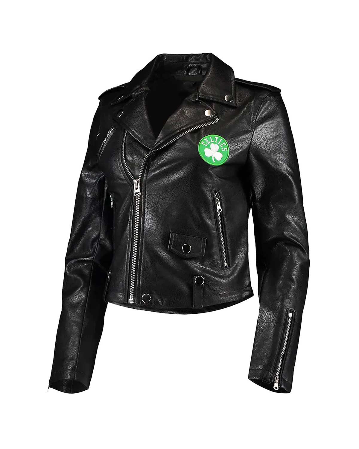 Boston Celtics Black Leather Biker Jacket | Elite Jacket