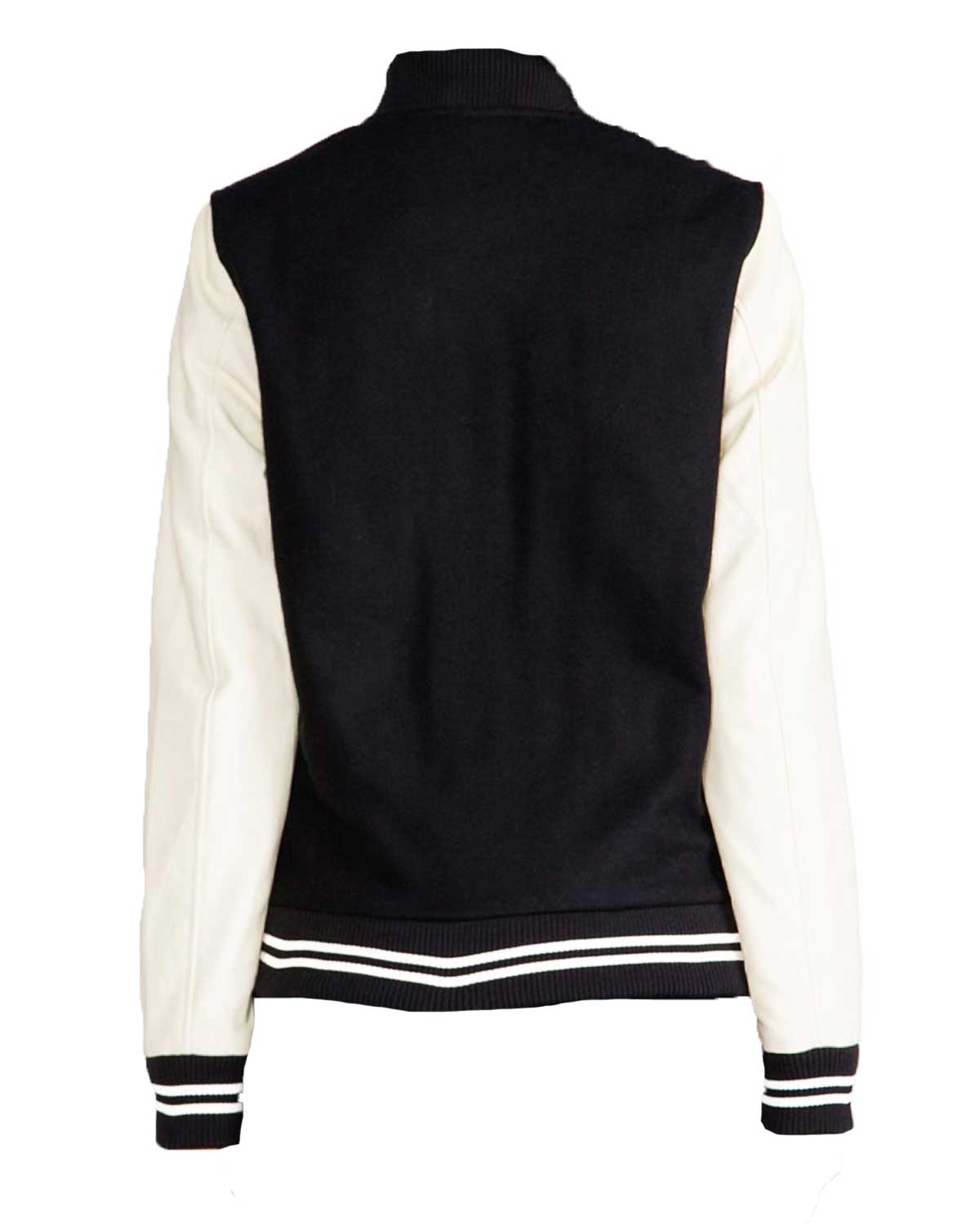 Womens Black With Cream Sleeves Varsity Jacket | Elite Jacket