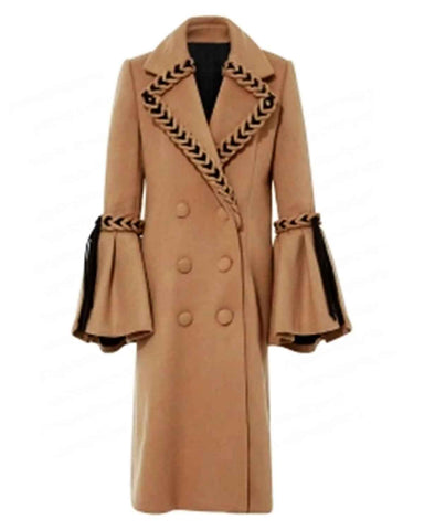 Emily Blunt Braided Brown Wool Coat | Elite Jacket