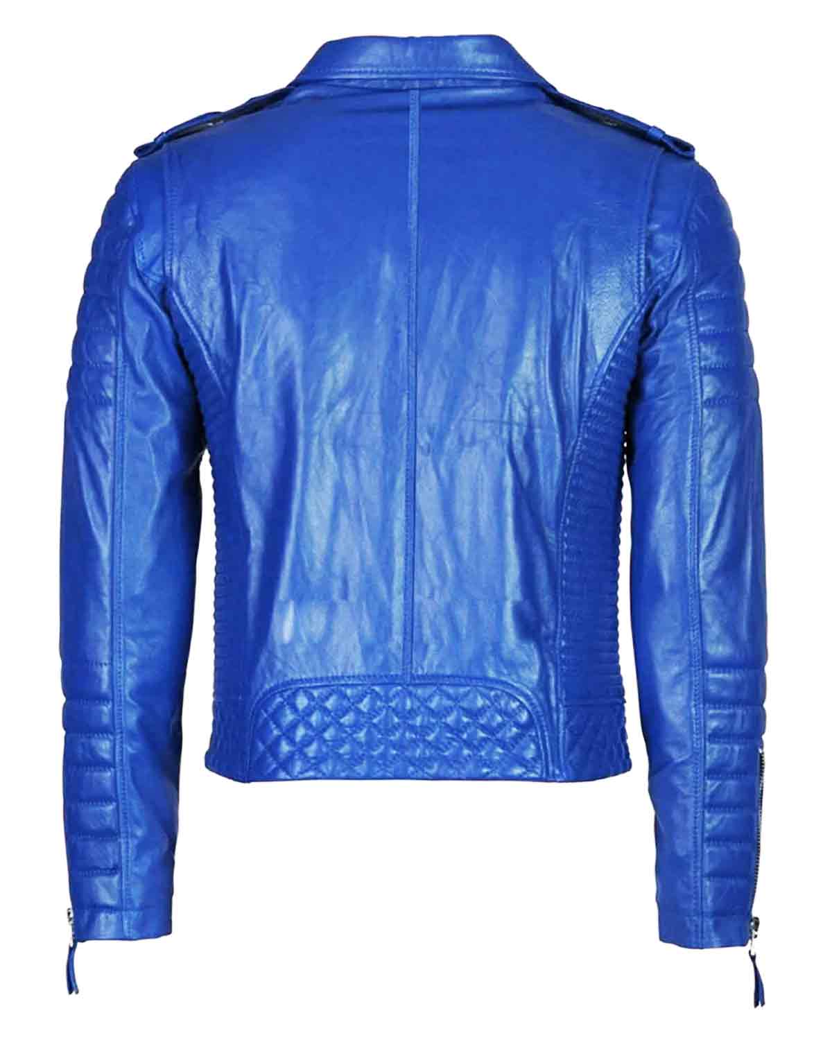 Mens Blue Quilted Biker Leather Jacket | Elite Jacket