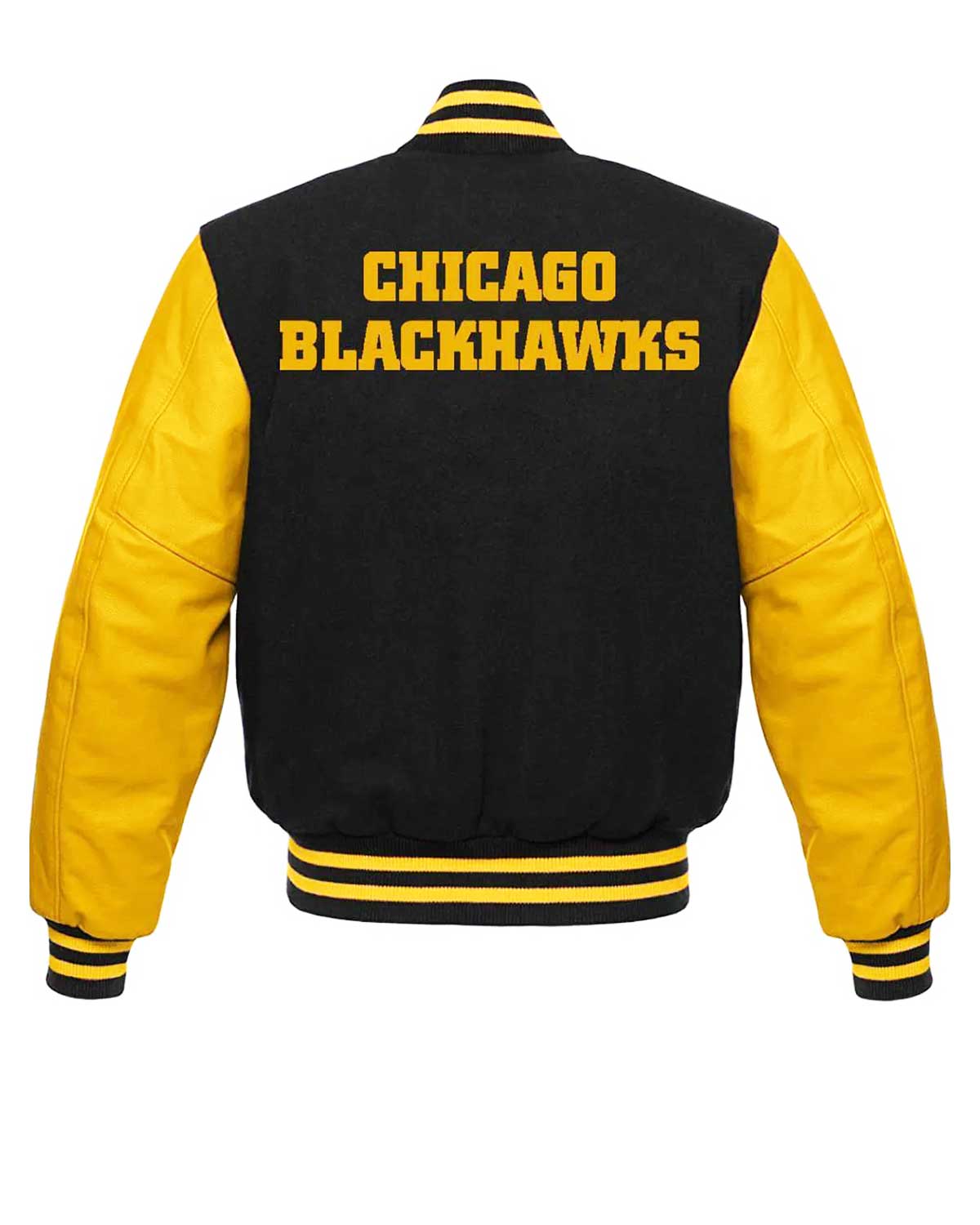 NHL Chicago Blackhawks Black And Yellow Wool Varsity Jacket