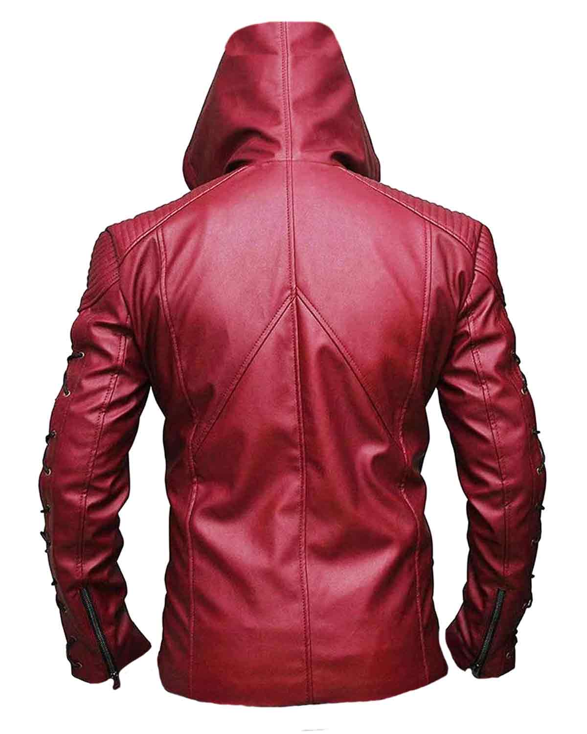 Mens DC Red Arrow Hood Leather Jacket | Elite Jacket