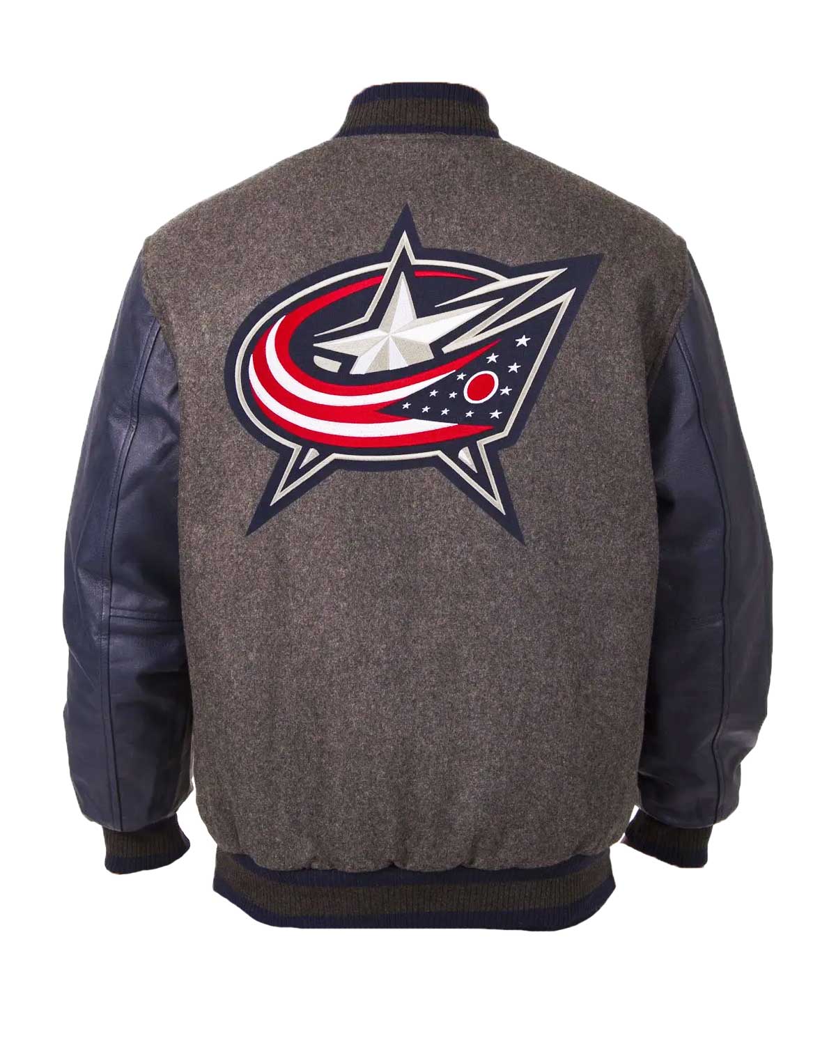 Columbus Blue Jackets Grey And Blue Wool Letterman Jacket