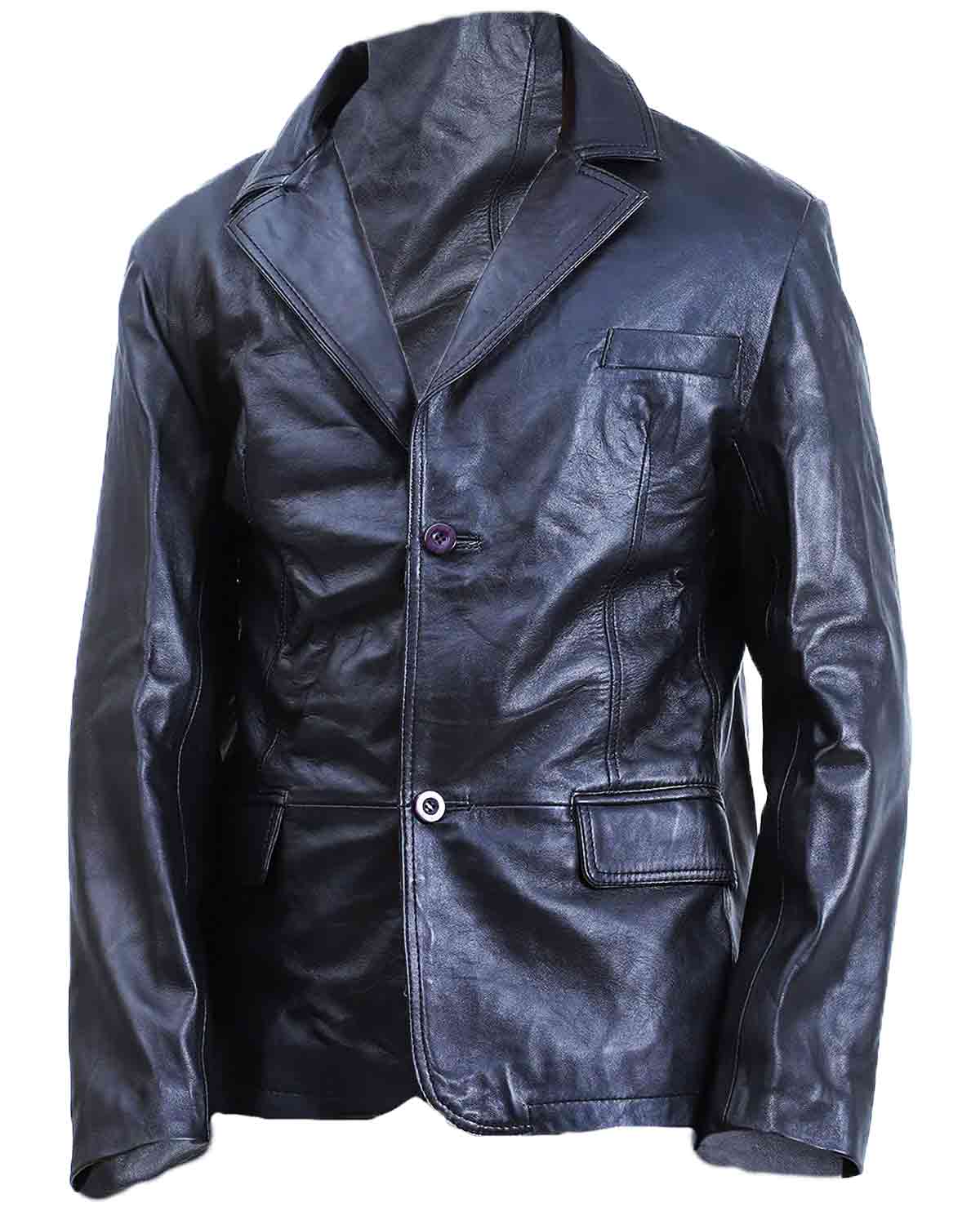Elite Men's 2 Button Black Leather Coat