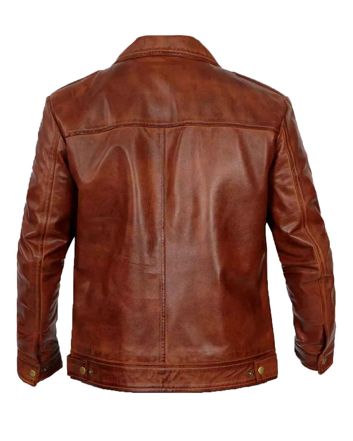 Mens Shirt Collar Brown Racer Leather Biker Jacket