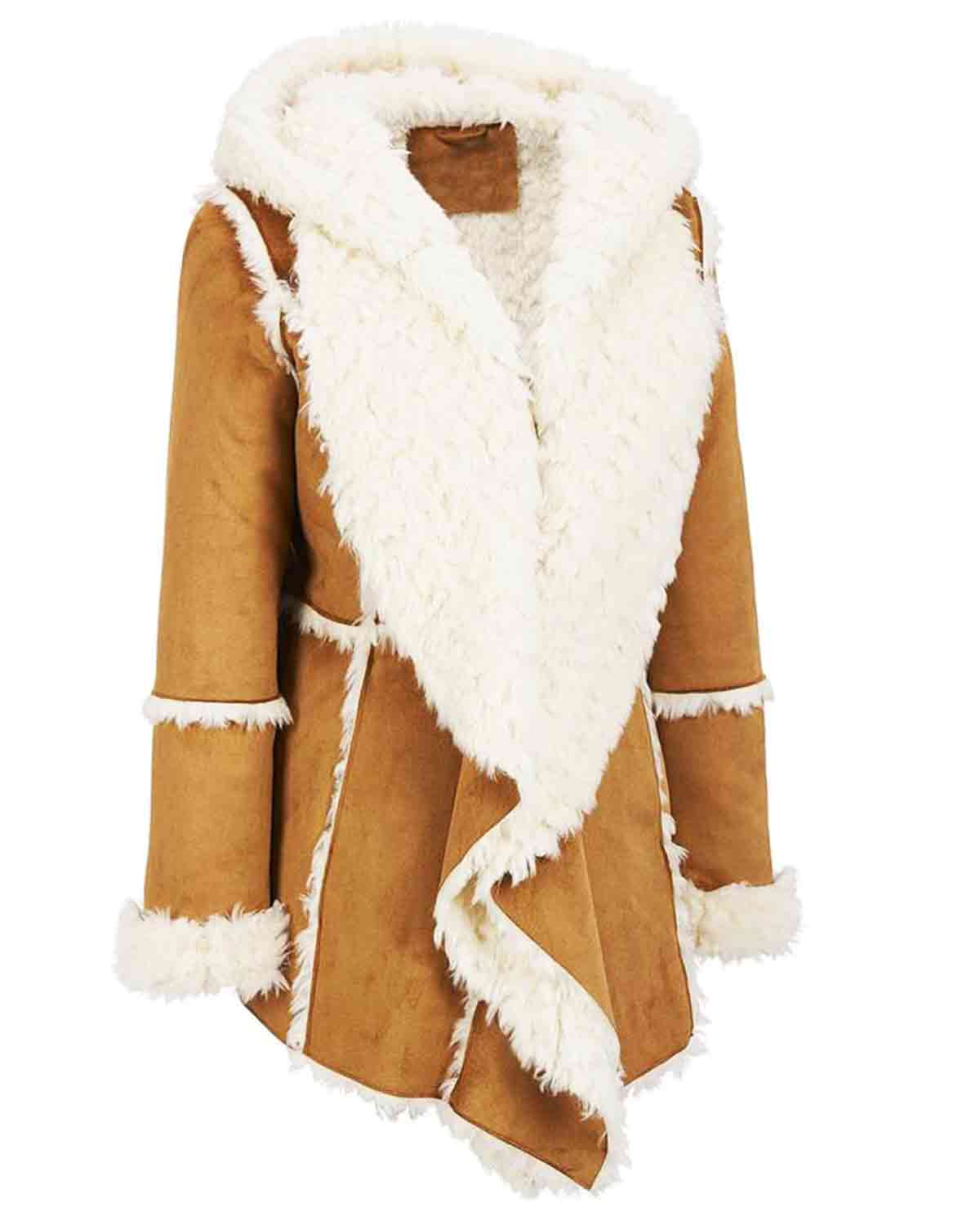 Womens Brown Fur Suede Overcoat | Elite Jacket