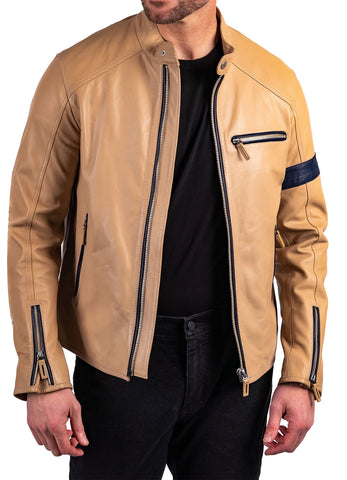 Mens Light Tan Biker Leather Jacket