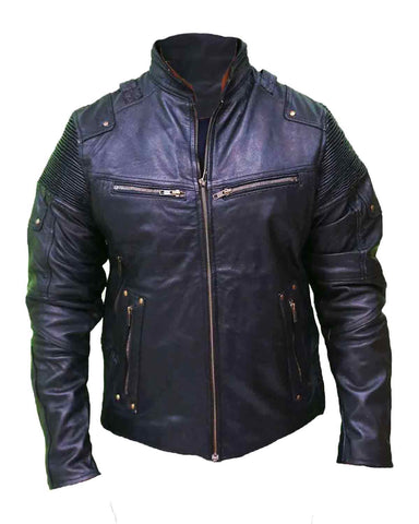 Elite Cafe Racer Retro Black Biker Moto Racer Motorcycle Genuine Men's Leather Jacket