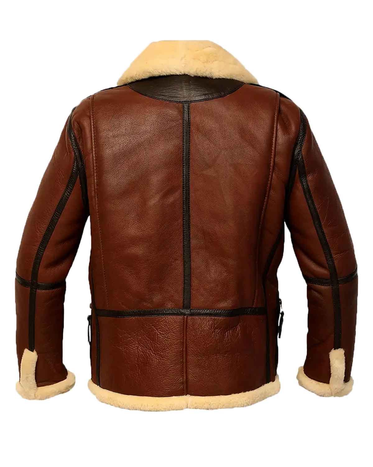 Mens Aviator B3 Brown Shearling Leather Bomber Jacket 