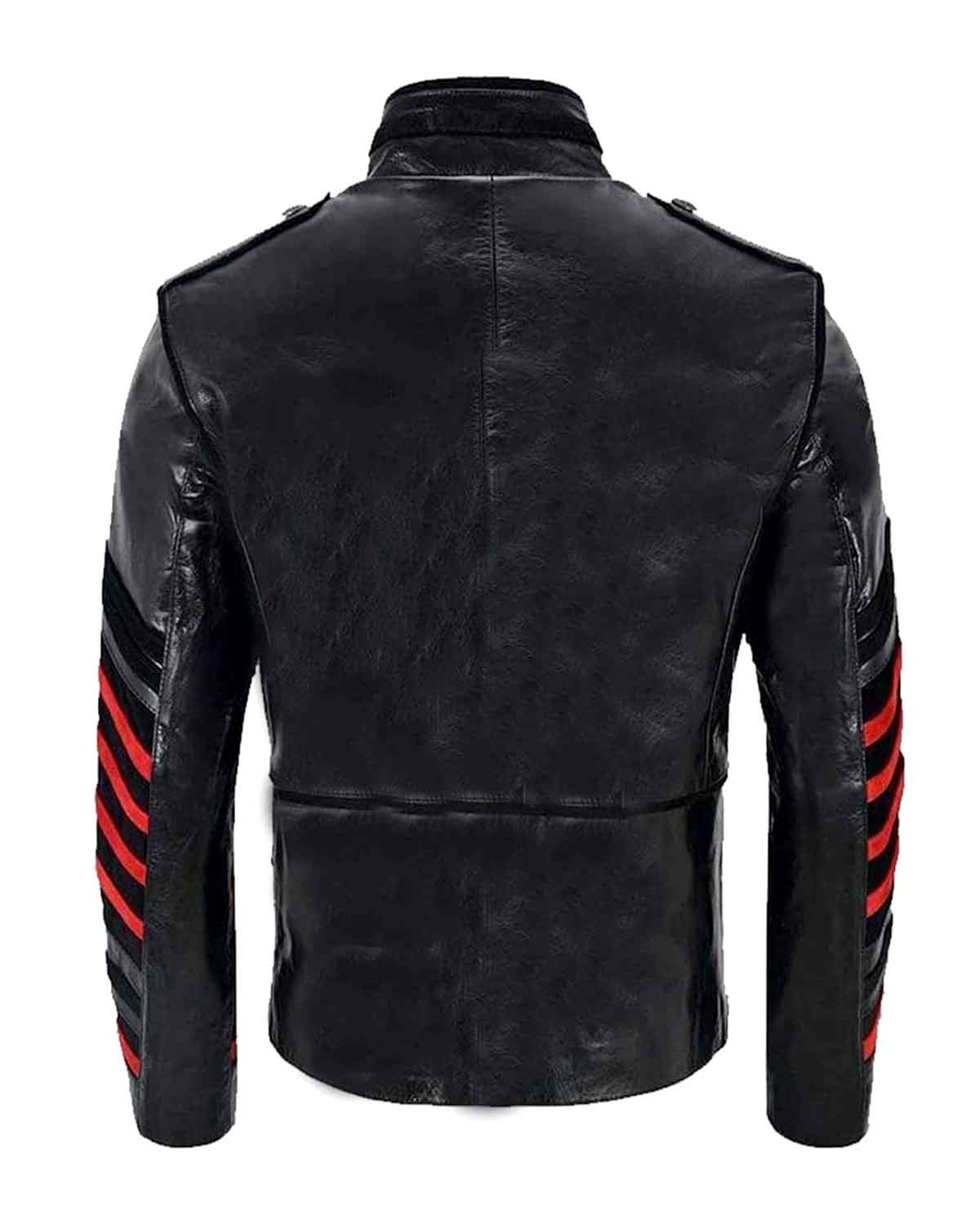 Mens Black Military Style Real Leather Biker Jacket 