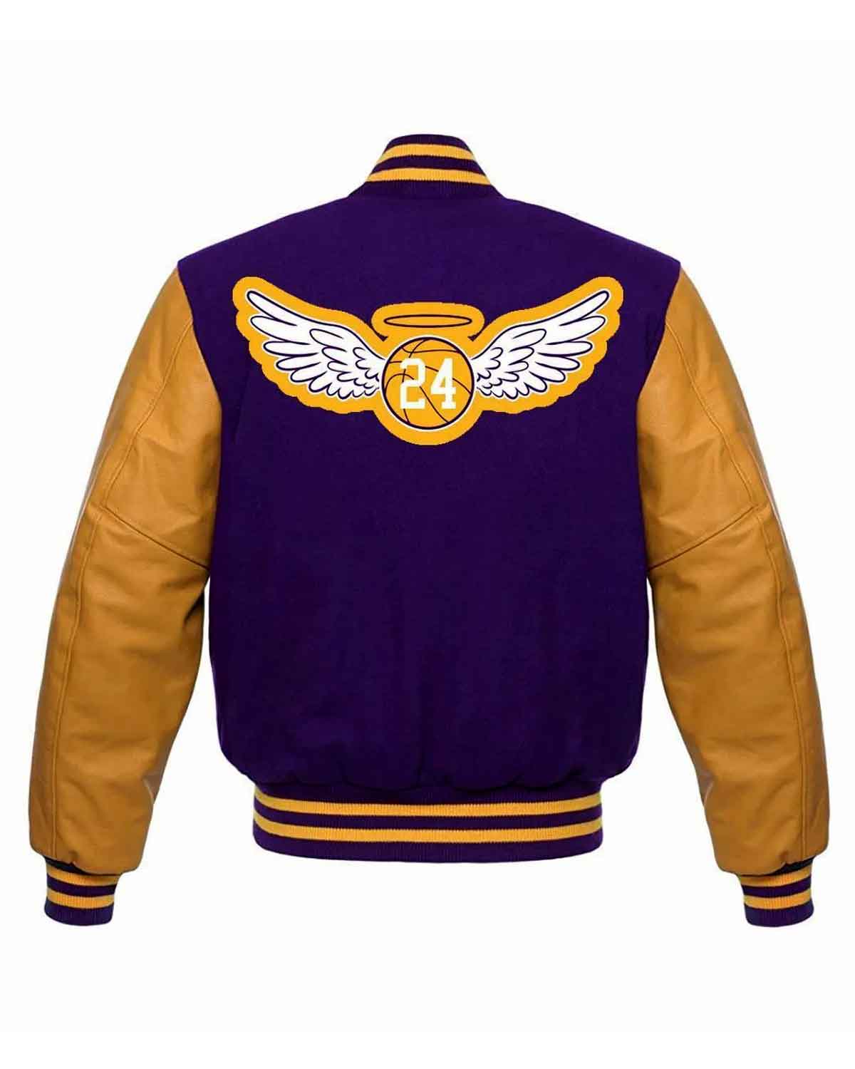 Kobe Bryant 24 Angel LA Lakers Varsity Purple And Yellow Jacket