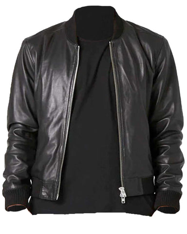 Elite Men’s Black Bomber Leather Jacket