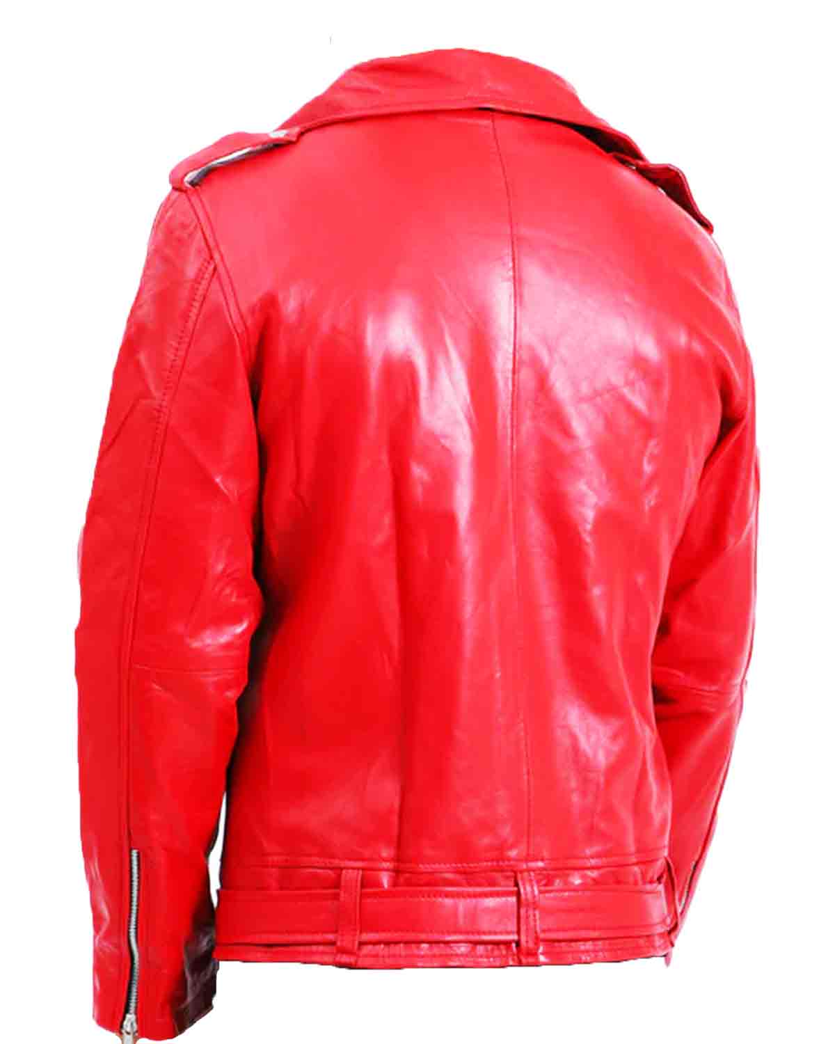 Elite Mens Biker Negan Red Leather Jacket