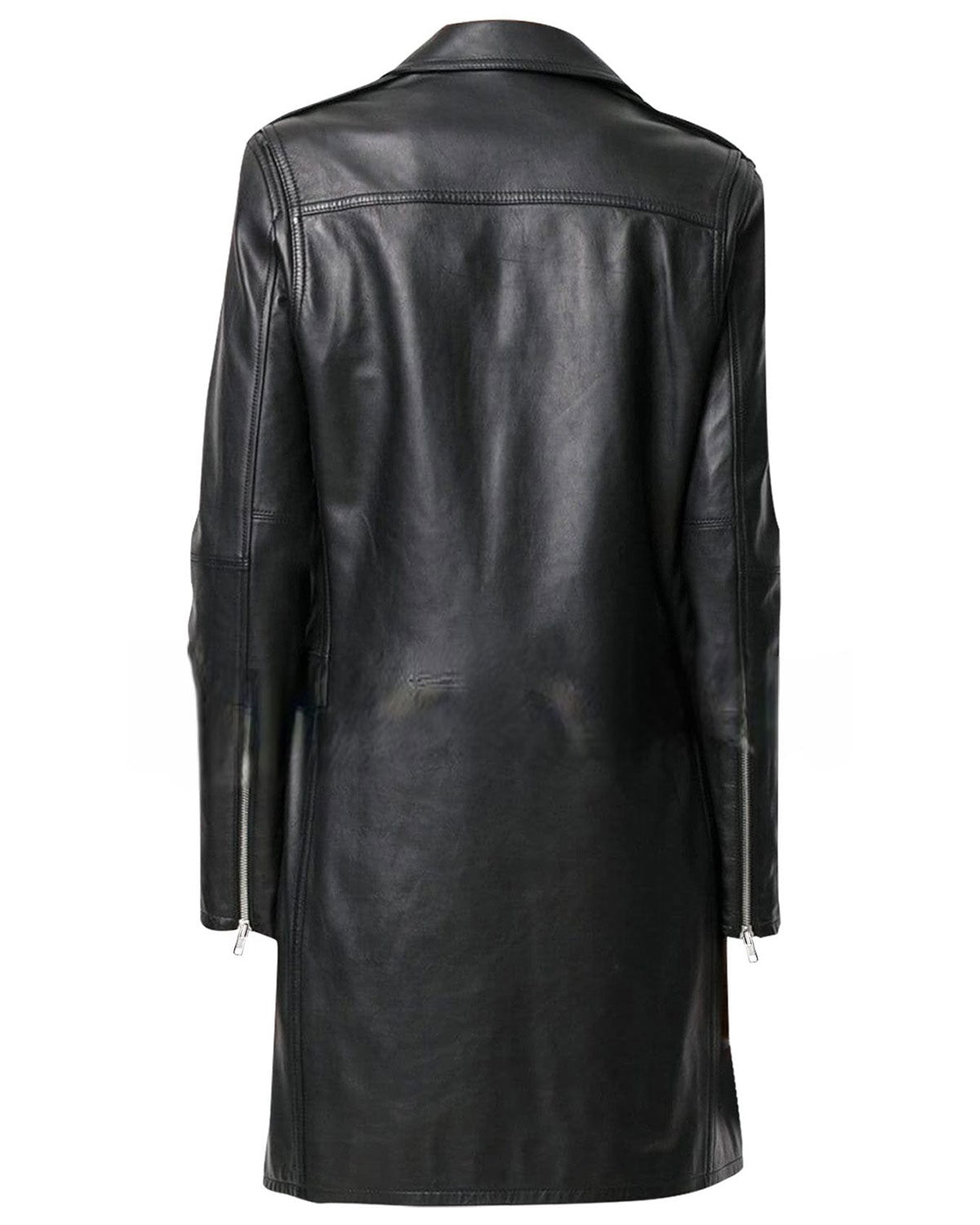 Elite Women’s Slim Fit Black Leather Long Coat