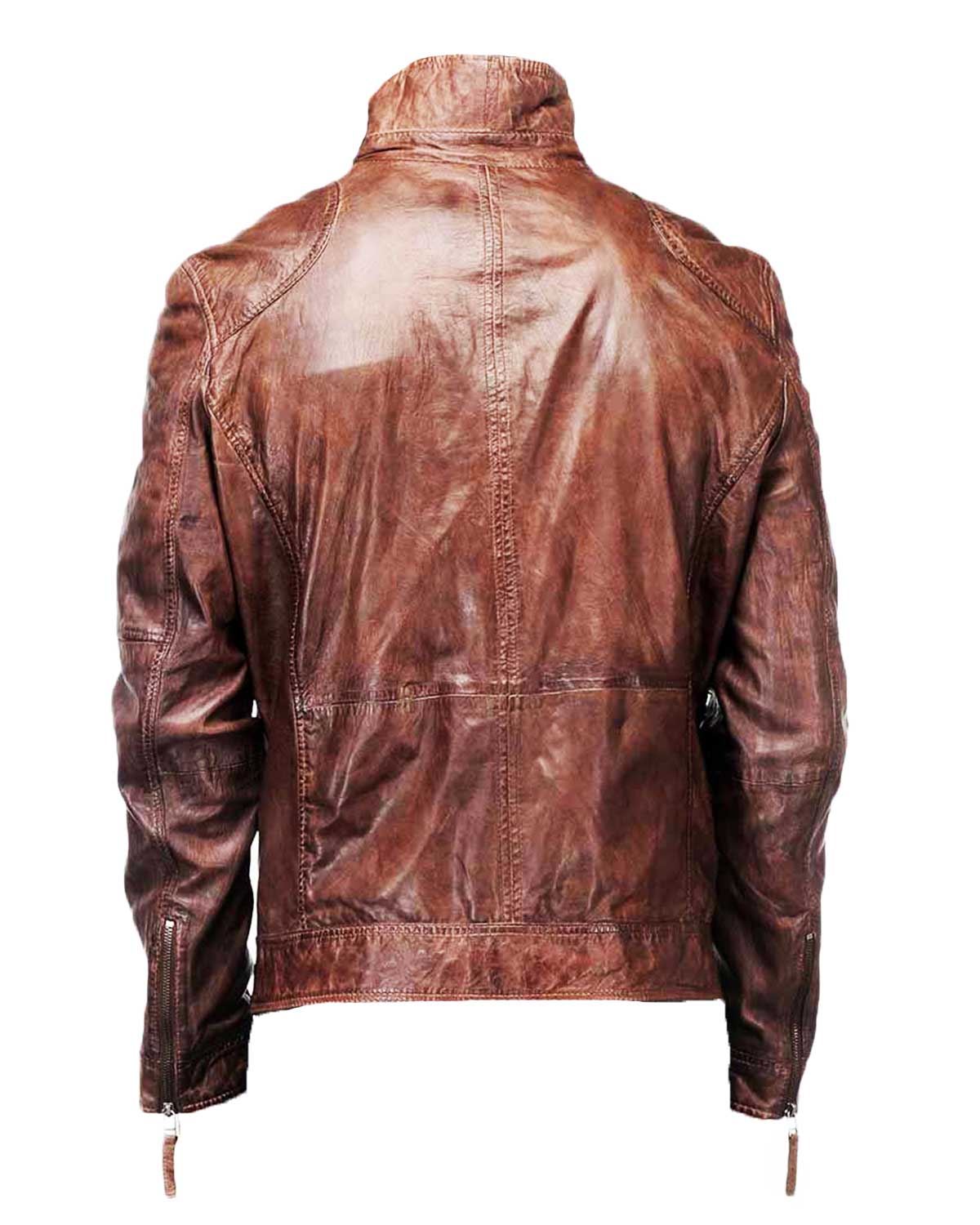 Mens Coffee Brown Distressed Leather Biker Jacket | Elite Jacket