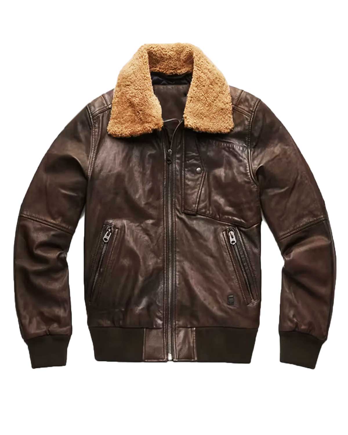Bollard Brown Leather Jacket With Detachable Fur Collar 